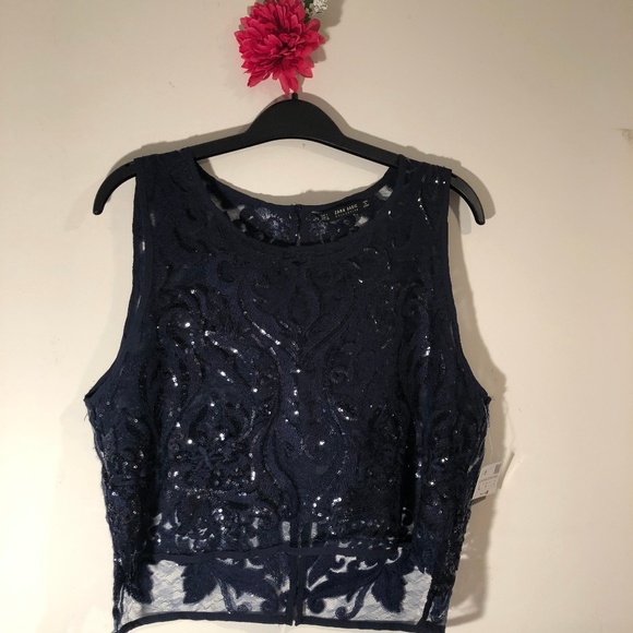 Zara Tops - Zara Basic Collection Navy Sequin Crop Top